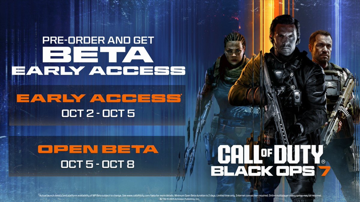 Bravo6Intel's tweet photo. 🎁 GIVEAWAY 🎁

🎉 Prize: 10 Black Ops 7 Closed Beta Codes

To Enter: 

1⃣ LIKE &amp; RETWEET
2⃣ FOLLOW @BetaSeller AND US
3⃣ COMMENT YOUR HYPE LEVEL FOR BO7 (1-10)

🏆 WINNERS SELECTED TOMORROW 🏆 https://t.co/iI6oCO4LCD