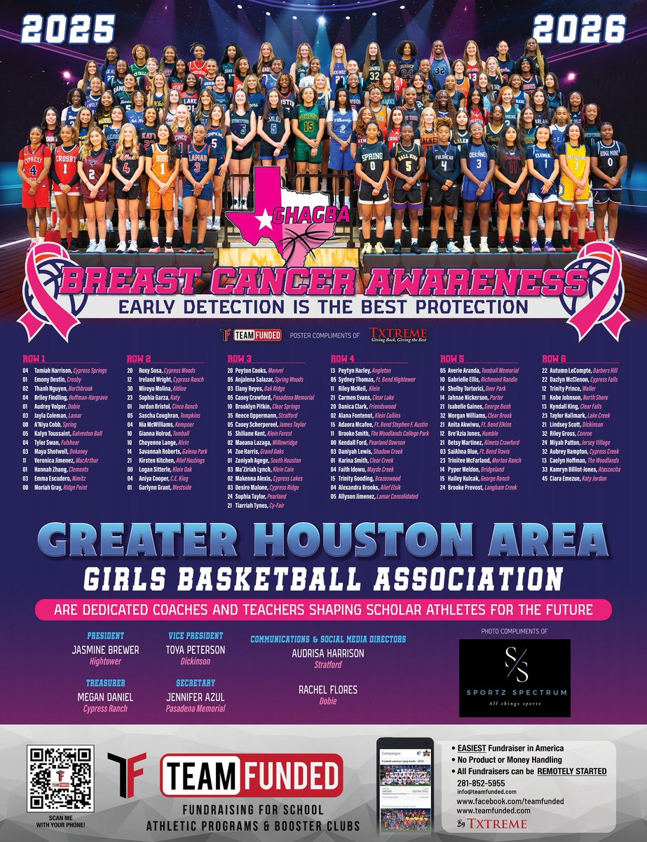 Make sure and attend the <a href="/GHAGBA/">GHAGBA</a> clinic tomorrow <a href="/stthomashouston/">University of St. Thomas</a> to pick up the new  25-26 “Breast Cancer Awareness” poster produced by <a href="/Team_Funded/">TeamFunded</a> and <a href="/TxtremeLLC/">Txtreme LLC</a> <a href="/FortBendISD/">Fort Bend ISD</a> <a href="/PasadenaISD_TX/">Pasadena ISD</a> <a href="/CyFairISD/">Cypress-Fairbanks ISD</a> <a href="/StratfordFB1/">Stratford Spartan Football</a> <a href="/DickinsonISD/">Dickinson ISD</a>
