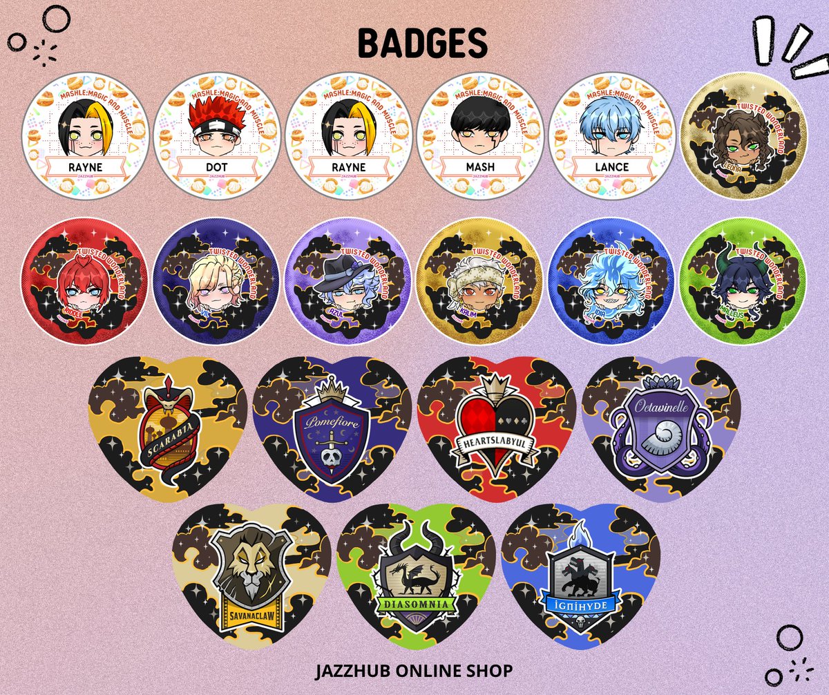 brushcci's tweet photo. Badge Catalogue for Cosmania! Booth: LA 04 Set 4/5 #FanfairatCosplayMania2025  #CosplayMania2025 https://t.co/UwgNradMm0