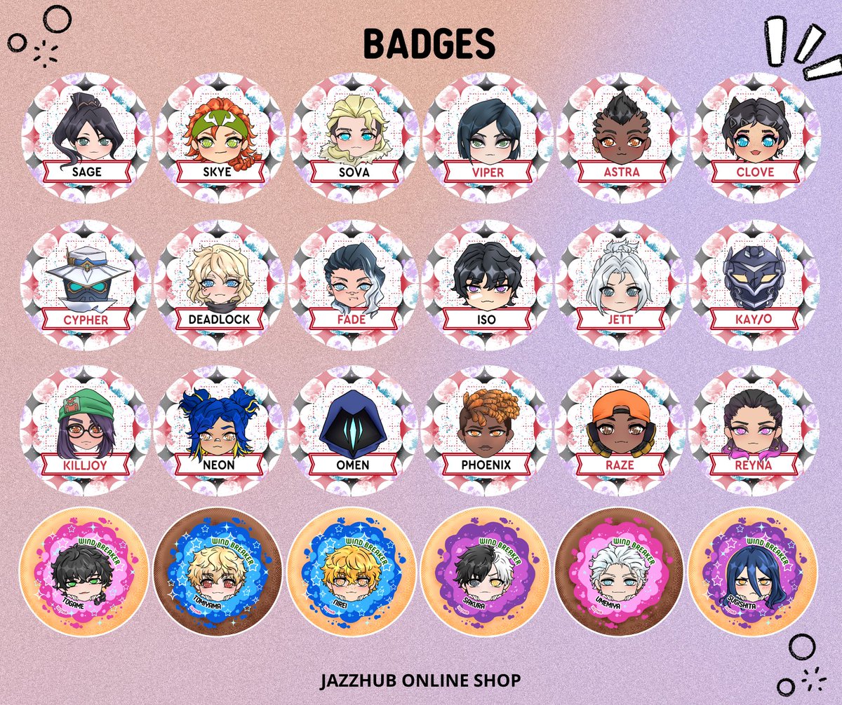 brushcci's tweet photo. Badge Catalogue for Cosmania! Booth: LA 04 Set 4/5 #FanfairatCosplayMania2025  #CosplayMania2025 https://t.co/UwgNradMm0