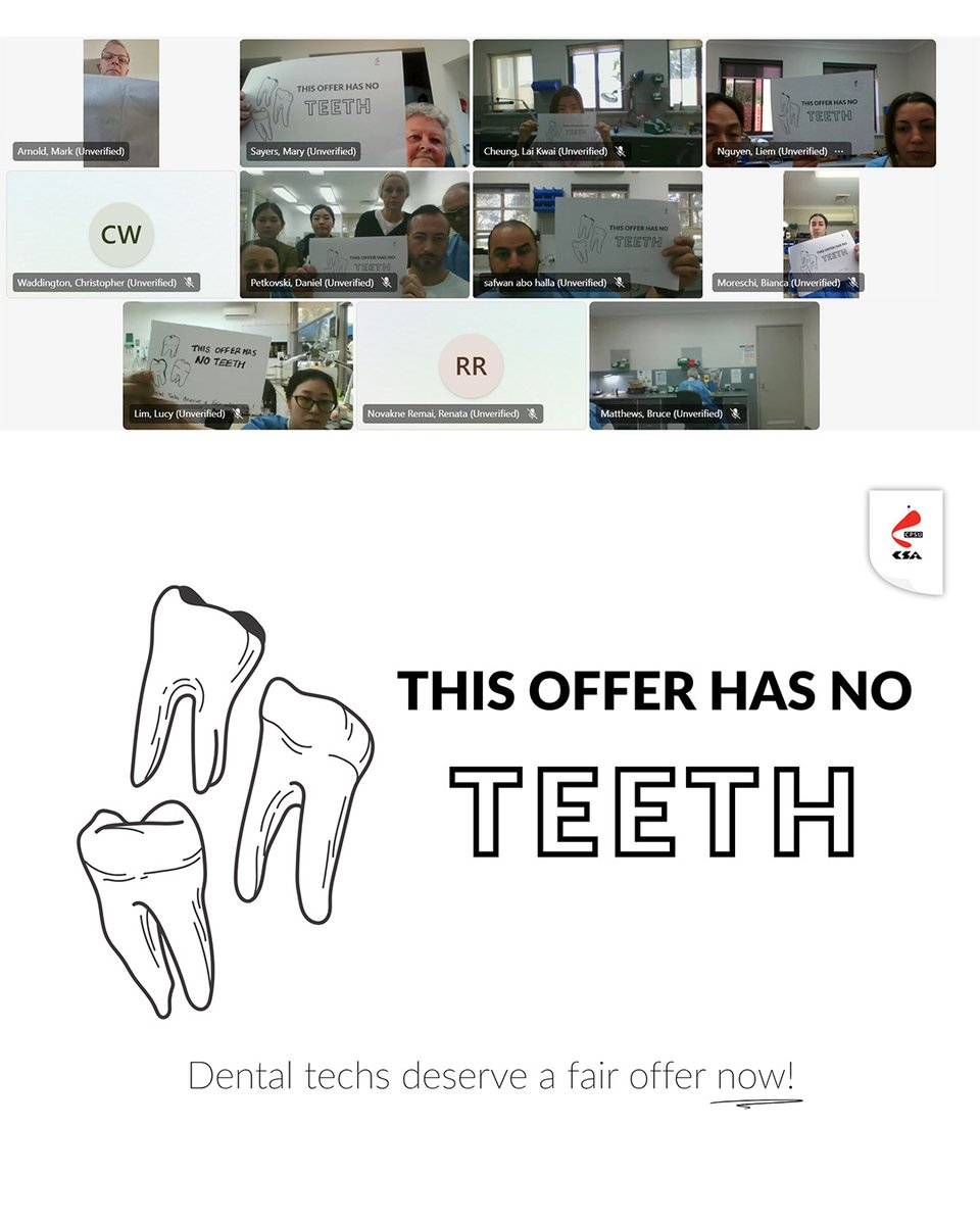 After more than 17 months of waiting, Dental Technician members have rejected their insufficient first offer from Government for their new agreement and have voted to take collective action.
We stand in solidarity with members from General Dental Clinics across the state. ✊
