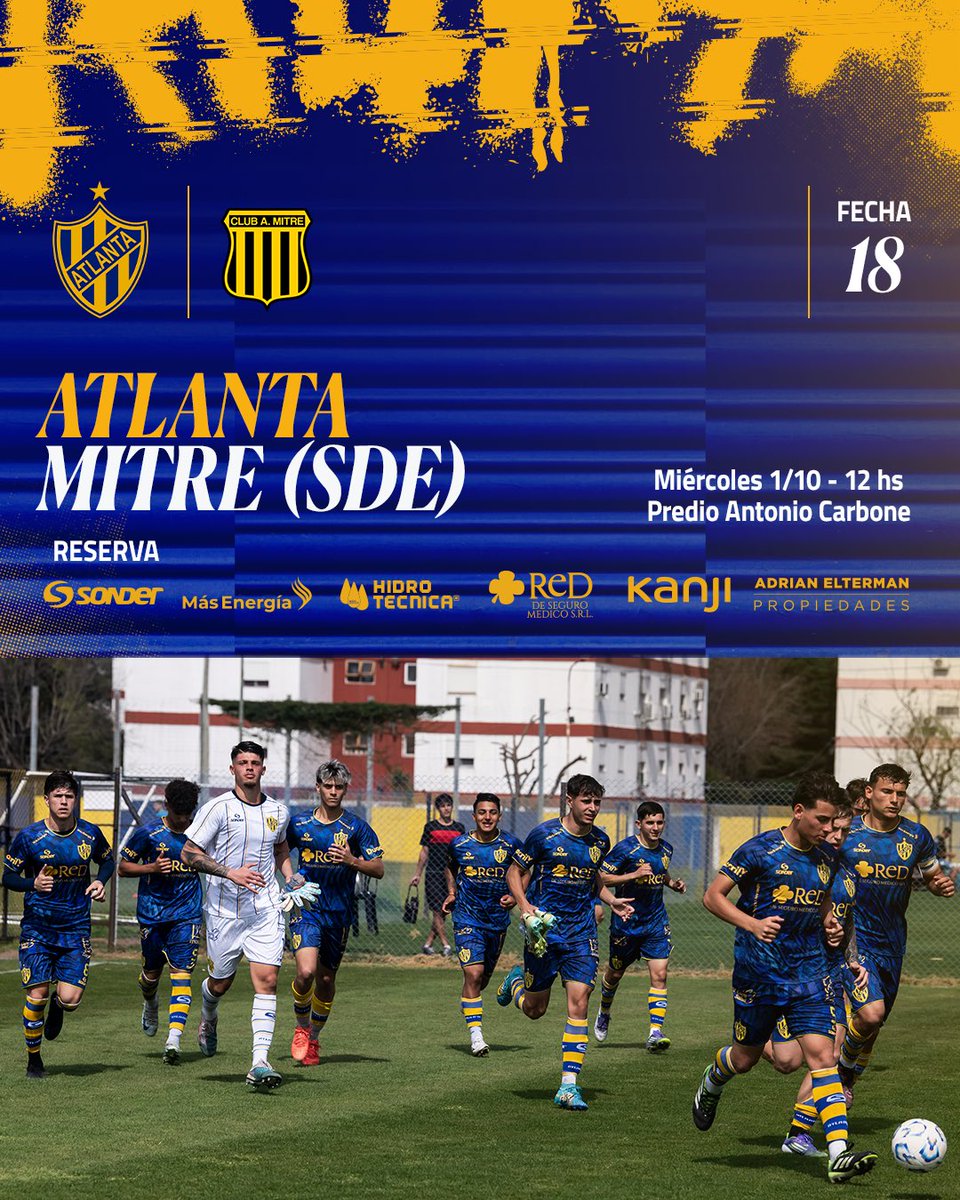 atlantaoficial's tweet photo. ⏱️ Mañana desde las 12, la #Reserva del Bohemio juega la fecha 18 del torneo en el Antonio Carbone frente a Mitre (SdE).

Lo seguís en vivo ➡️ https://t.co/qBfPBiw32A

#SomosAtlanta 🟡🔵 https://t.co/I3k6zA0bEg