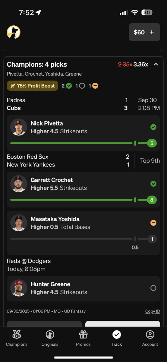 Theredpanda42's tweet photo. @UnderdogMLB Yoshida got a hit but the pick is getting voided? https://t.co/msEbom8nbT