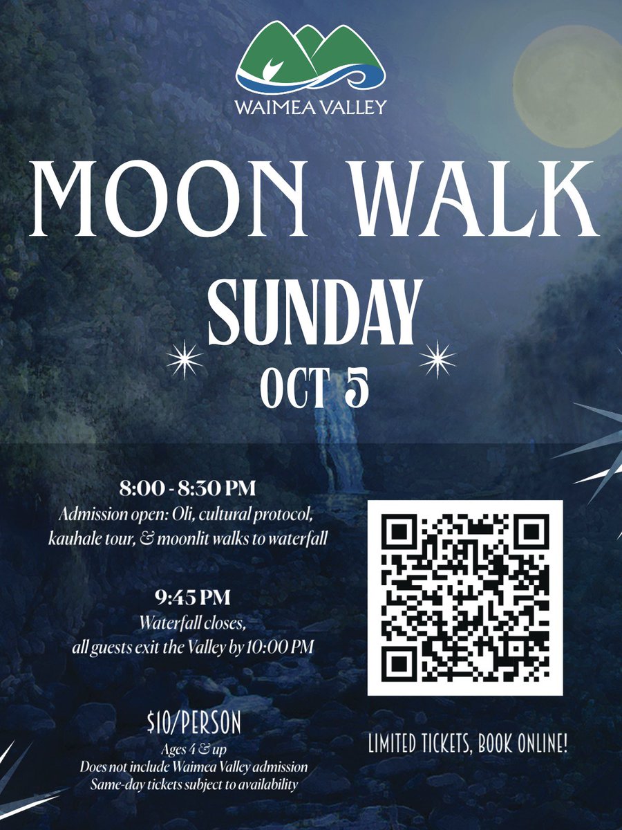 Our last moonwalk of the season is this Sunday! A rare chance to experience the valley under the full moon 🌕 Tickets are going fast! Get yours now before it’s too late⏰ waimeavalley.net/moon-walks