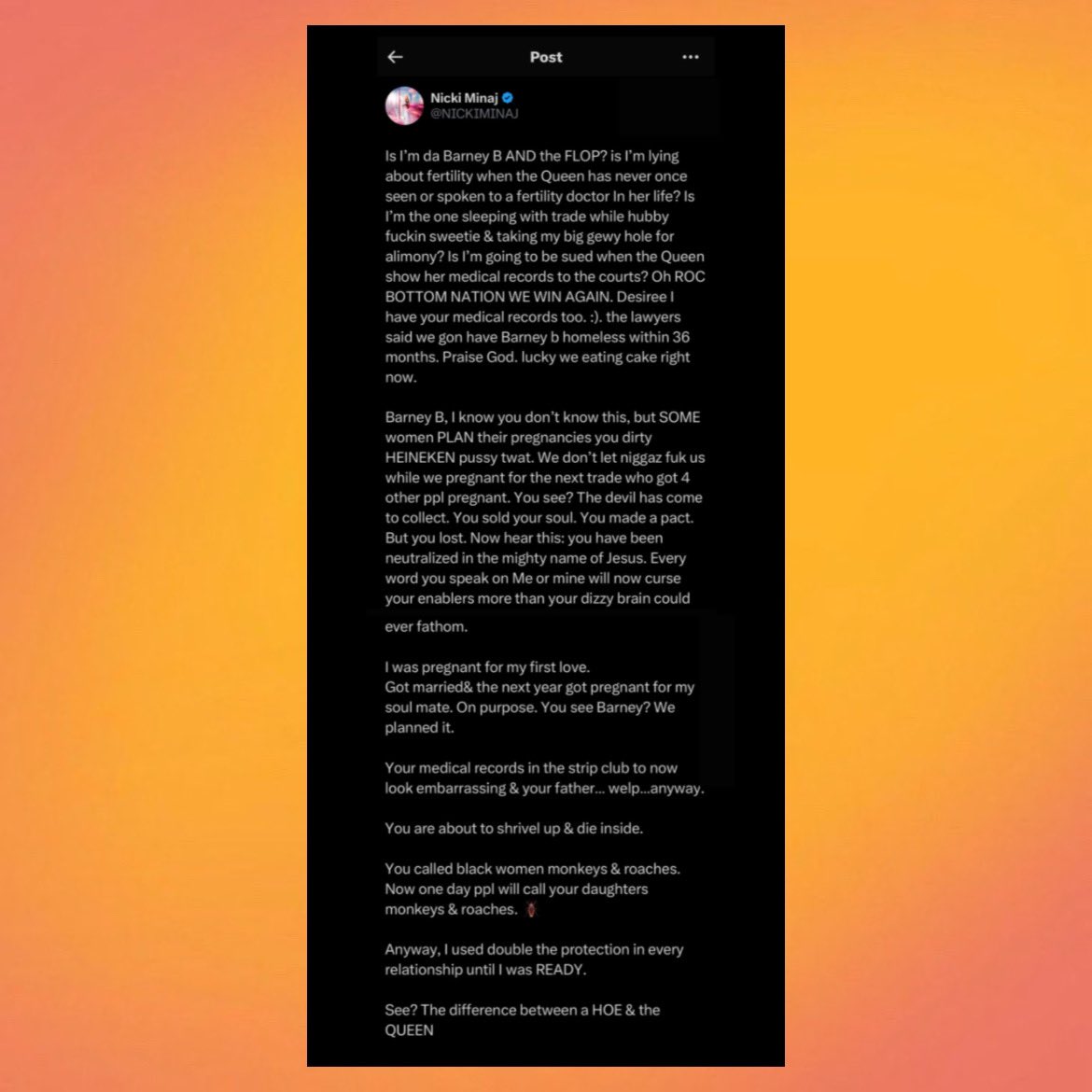 ThePopFlop's tweet image. Nicki Minaj reads Cardi B for filth in new Twitter / X post.