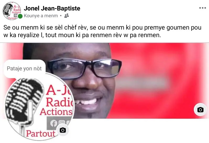 Ajojebradiotele's tweet photo. Actions de Motivation A-Jojeb Radio Télé
Nan lavi toujou mande Bondye fòs pou w ka toujou renmen tèt ou ak tout pwochen w, toujou travay pou ede moun konsa Bondye ap ede w anretou. https://t.co/c0czLbTRdo