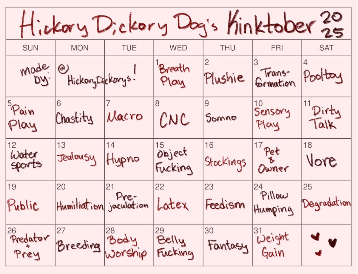 made a kinktober list for myself!! if you would like to use this list yourself, PLEASE DO!! im excited to give this a go this year 😋 #HDDKinktober