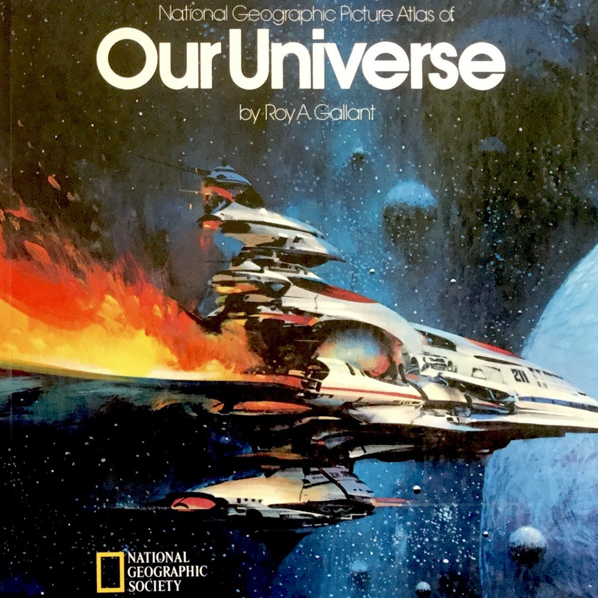 retroscifiart's tweet image. National Geographic Picture Atlas of Our Universe by Roy A. Gallant, 1980. Front cover art by John Berkey