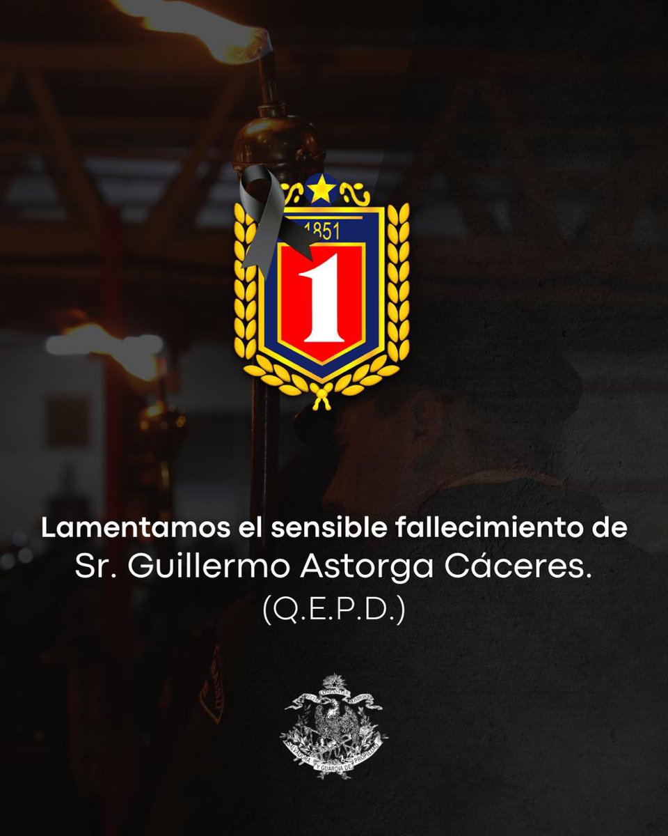 DUELO 🕊️ | Lamentamos el sensible fallecimiento del Sr. Guillermo Astorga Cáceres, Bombero M.H.D.G. y Primera Antigüedad de la Primera Compañía “Bomba Americana” del cuerpo de bomberos de Valparaíso 

Nuestras sinceras condolencias a su familia, amigos y compañeros de compañía