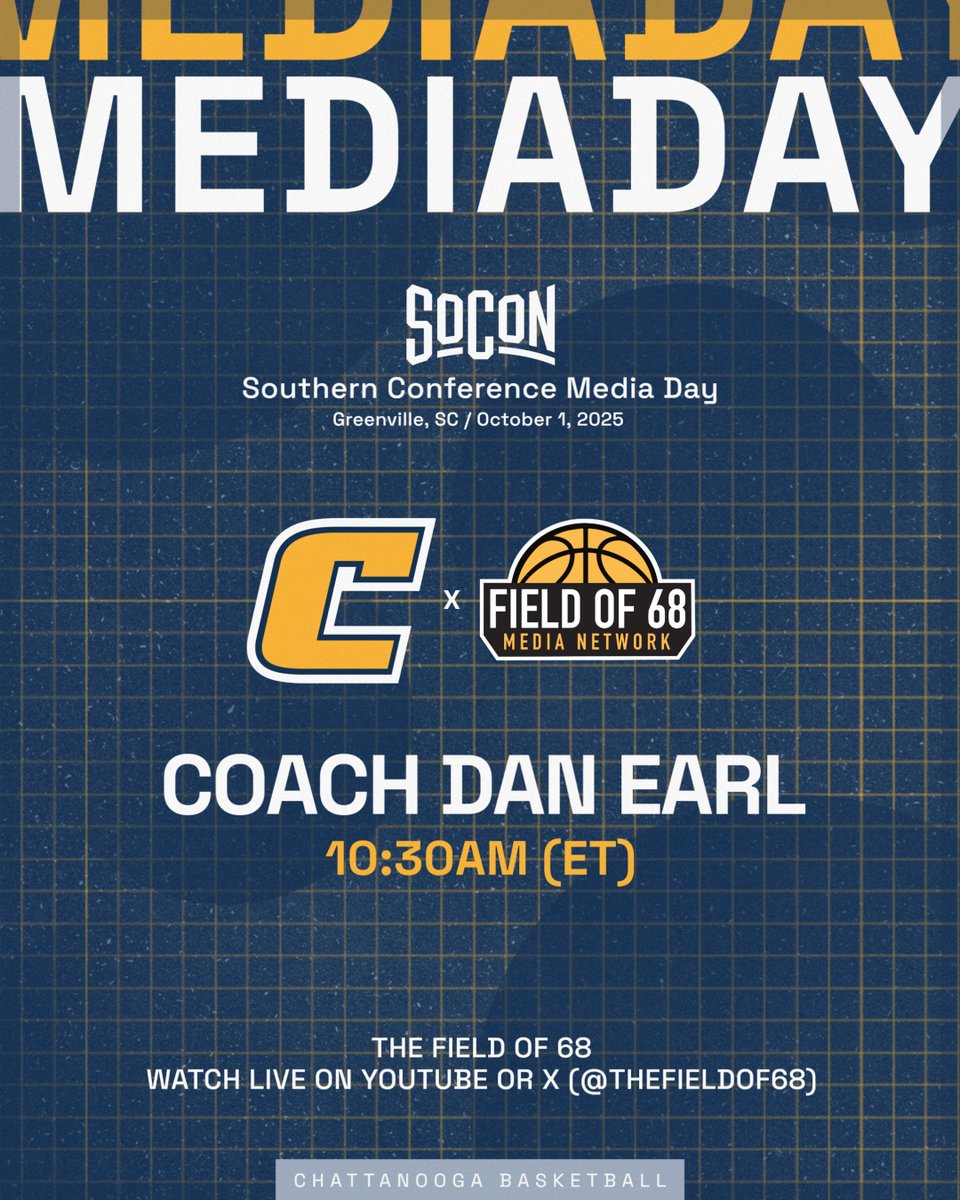 GoMocsMBB's tweet image. 2025-26 @SoConSports Basketball Media Day is HERE!
📅 Wednesday, October 1
📍 Greenville, SC
🎥 Coach Earl LIVE on @TheFieldOf68 - 10:30AM (ET)
#GoMocs
