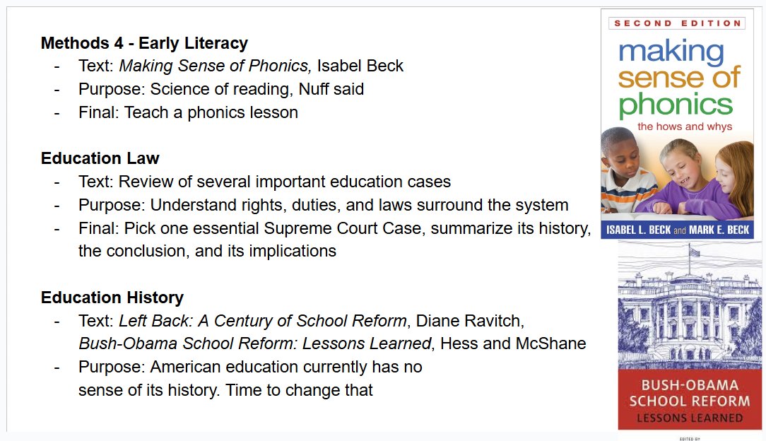 MrDanielBuck's tweet image. Waiting for a flight, I decided to throw together my ideal teacher prep coursework

If I had 12-ish classes to train teachers in a university setting, what general outline of courses would I design? What texts should they read?

Let me know what you think: