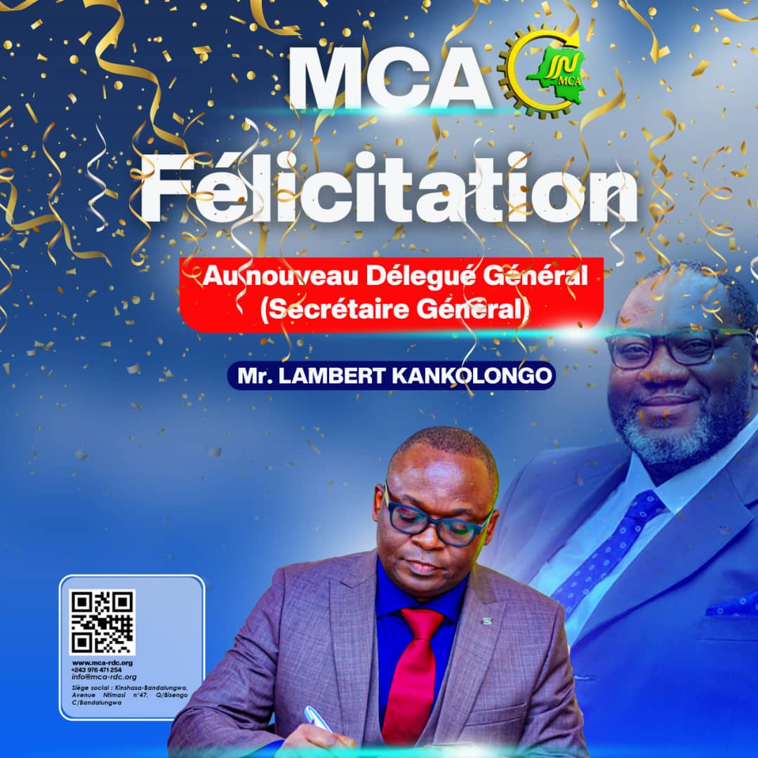 Manoach83 Mukinda (@manoach83) on Twitter photo 📢 Félicitations à M. Lambert KANKOLONGO, nommé Délégué Général (Secrétaire Général) du Mouvement Congo En Avant (MCA).
Un choix stratégique qui incarne le renouveau, l’efficacité et l’engagement patriotique de notre leadership.
En avant pour un Congo fort 🇨🇩 !
<a href="/MCA_NEWS2/">MCA_NEWS ll</a> 📢 Félicitations à M. Lambert KANKOLONGO, nommé Délégué Général (Secrétaire Général) du Mouvement Congo En Avant (MCA).
Un choix stratégique qui incarne le renouveau, l’efficacité et l’engagement patriotique de notre leadership.
En avant pour un Congo fort 🇨🇩 !
<a href="/MCA_NEWS2/">MCA_NEWS ll</a>