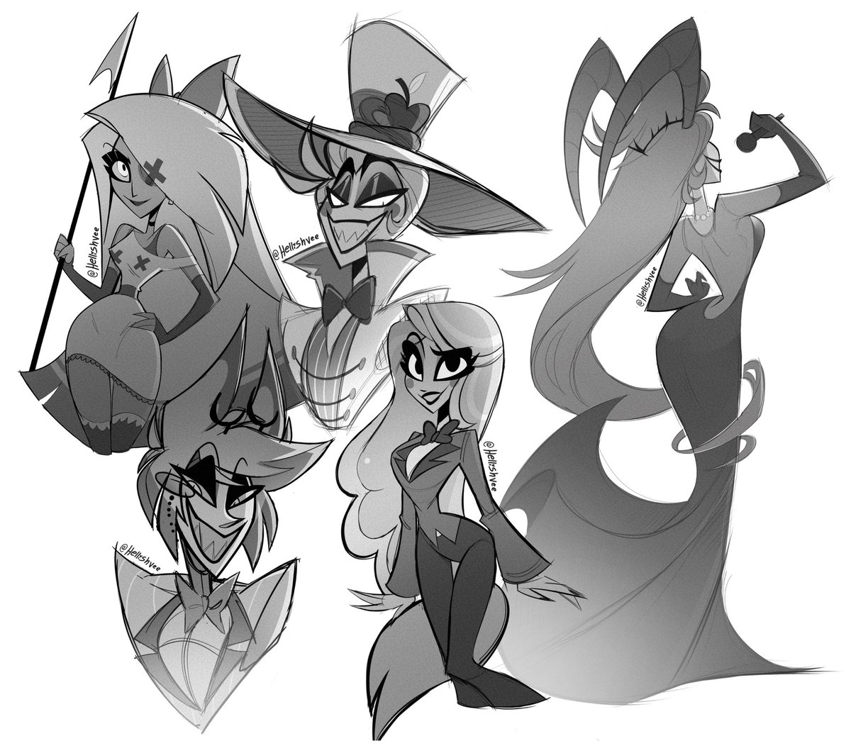 Some #HazbinHotel old characters designs 🥹 aaaaa i miss them so much. 
#HazbinHotelLucifer #HazbinHotelAlastor #HazbinHotelCharlie #HazbinHotelVaggie #HazbinHotelLilith