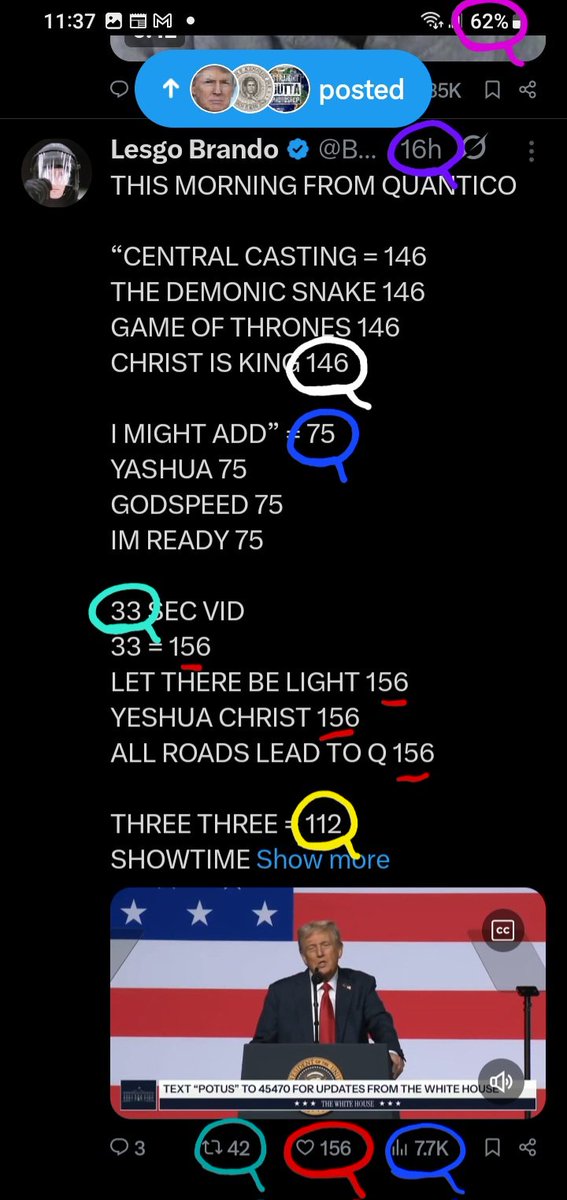 DeanDavis33's tweet image. 🦋1️⃣6️⃣ #Sixteen 
💥4️⃣2️⃣ #FourTwo 
❤️‍🔥6️⃣2️⃣ #SixtyTwo 
1️⃣5️⃣6️⃣ #OneFiveSix
😎3️⃣3️⃣ #ThirtyThree 
1️⃣4️⃣6️⃣ #OneFourSix 
🐇7️⃣5️⃣ #SeventyFive 
1️⃣1️⃣2️⃣ #OneOneTwo 
🐸7️⃣7️⃣ #SevenSeven  
#WhatAreTheOdds 🪽