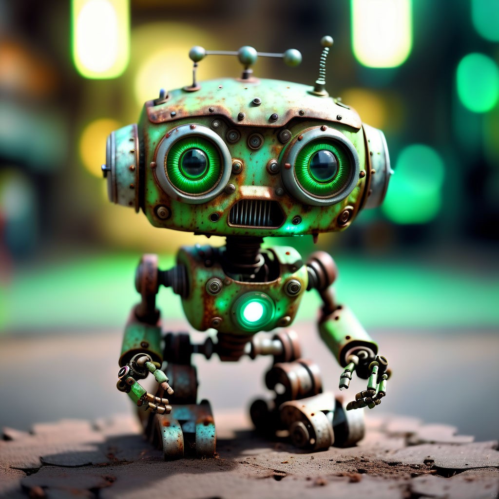 Ben_Freischater's tweet image. Ai-Pic No. 669

#DirtyFloor #GreenBlurryLights #GreenRobot #GreenEyes #RustyGreenRobot