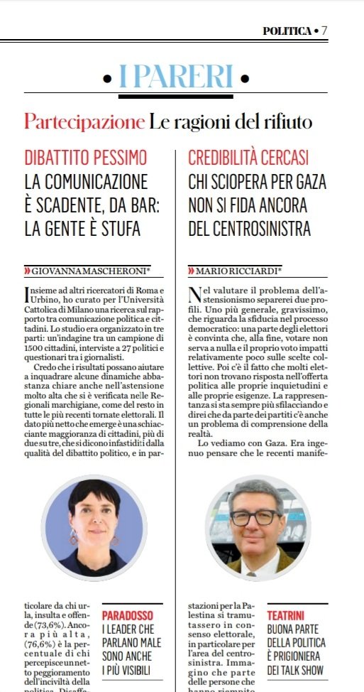 Ieri ho fatto una chiacchierata con <a href="/Snaporaz92/">Lorenzo Giarelli</a> del <a href="/fattoquotidiano/">Il Fatto Quotidiano</a> sul risultato elettorale nelle Marche. La sintesi delle mie osservazioni è oggi in edicola