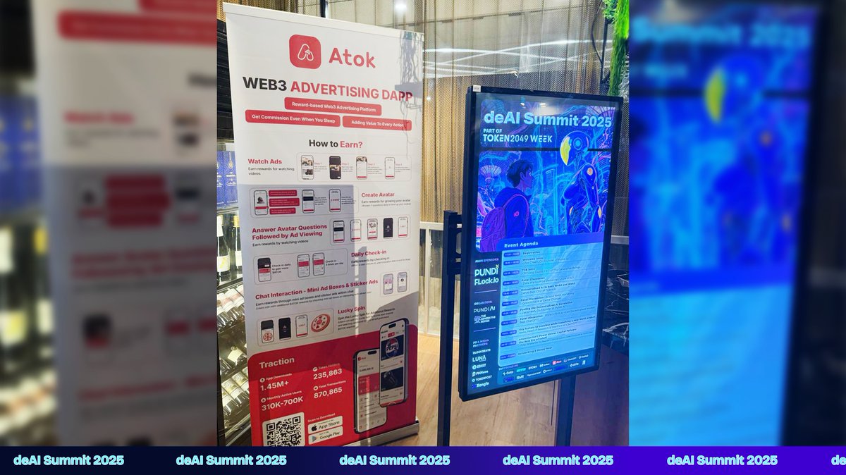 Atok_App's tweet photo. DeAI is more than a trend, it’s the future of intelligent economies.

Atok is stepping into the future at AI deAI Summit 2025 TOKEN2049. Where the brightest minds are redefining how AI, data, and finance converge in a decentralized world.

This isn’t just another event—it’s where strategies are forged, breakthrough technologies are revealed, and lessons are learned that will fuel Atok’s next chapter of growth.

A huge shoutout to @PundiAI for bringing us into this game-changing conversation. The future is here, and Atok is ready to embrace it.

#Atok #PundiAI #TOKEN2049 #token2049week