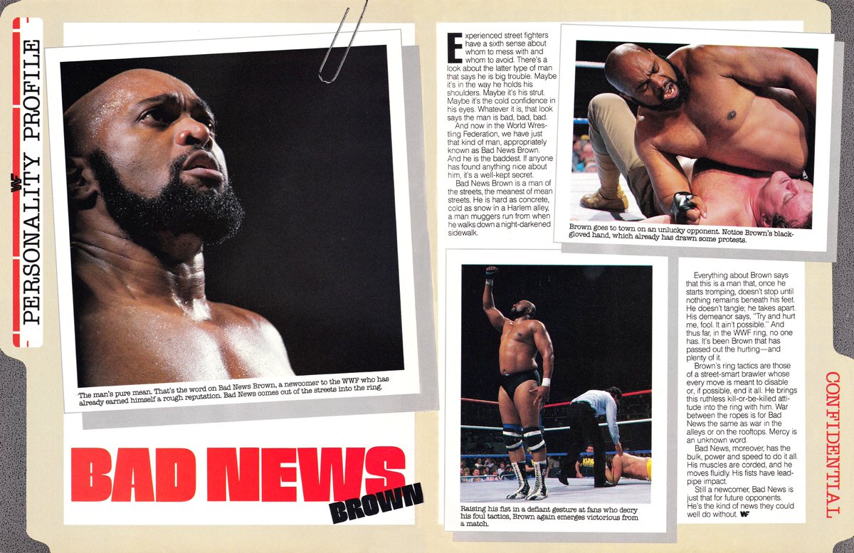 WWF Magazine Personality Profile of Bad News Brown from June, 1988. ✊🏾 #WWF #WWE #BadNewsAllen