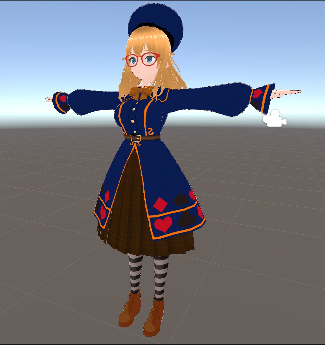 retru_254's tweet image. 衣装を少しブラッシュアップしました。トランプの模様をわかりやすくしました。次回から図書室作成していきます。多分。
#3DCG　#VRoidStudio 　#unity