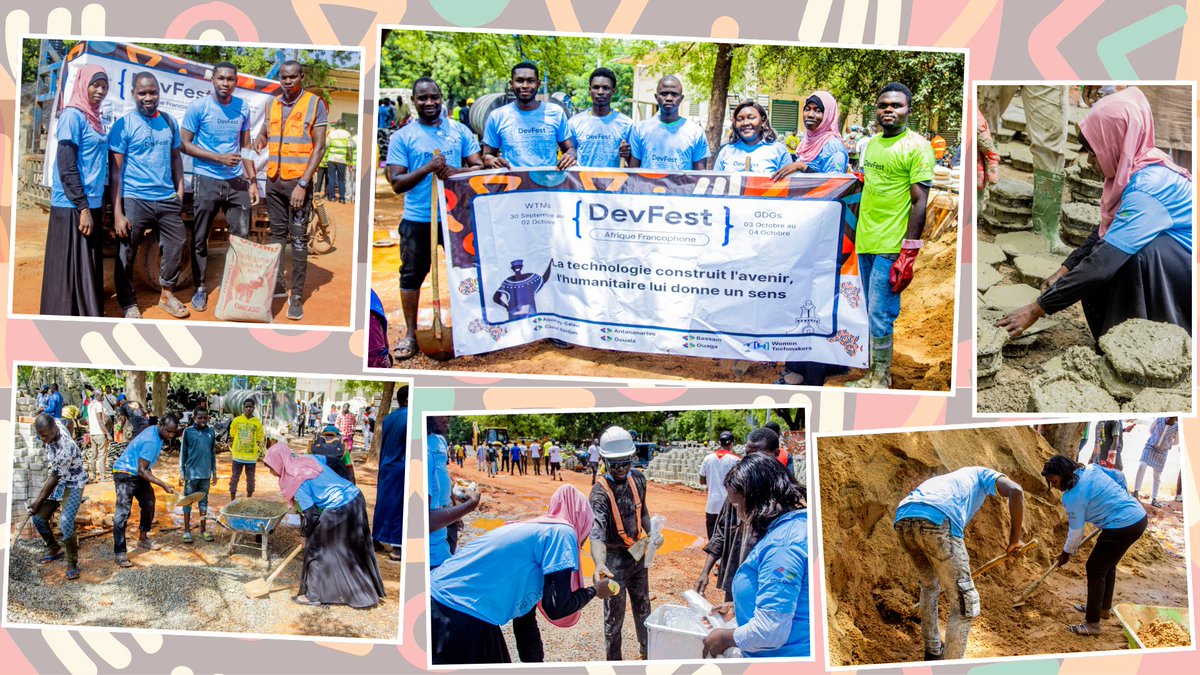 GDGAfriqueFranc's tweet photo. Pour nous, la communauté, ce n’est pas seulement la tech.
En prélude au DevFest Afrique Francophone 2025, nous avons choisi de mener une action humanitaire dans le pays hôte, le Burkina Faso, à Ouagadougou plus précisément, et ce sur nos fonds propres.

Nous avons ainsi apporté un don à l’initiative "Faso Mêbo" sous forme de matériel de construction, accompagné d’une heure de travaux communautaires.

Un grand merci à toute l’équipe du @GdgOuaga présente sur le terrain : @Samand_Emmanuel, Rodhe Eve Armelle Zangré et Wend-Kuuni Etienne BELEMGNEGRE, ainsi qu’à l’équipe à distance qui a su concrétiser cette idée : @EzekiasBokove, @LouisKouassii et @rblmdst .

Cette action marque le coup d’envoi du DevFest Afrique Francophone 2025.

@googledevgroups @googledevs @WomenTechmakers

#DevFest #DevFestAF25