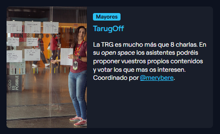 tarugoconf's tweet image. Si hay una actividad que no te puedes perder del #CommunityDay es el #OpenSpace.  

¿Cómo funciona? 👉A quien le apetece tratar un tema, lo propone. Después, se votan los más interesantes y se arma la agenda… Son conversaciones donde se fomenta el debate y la participación.