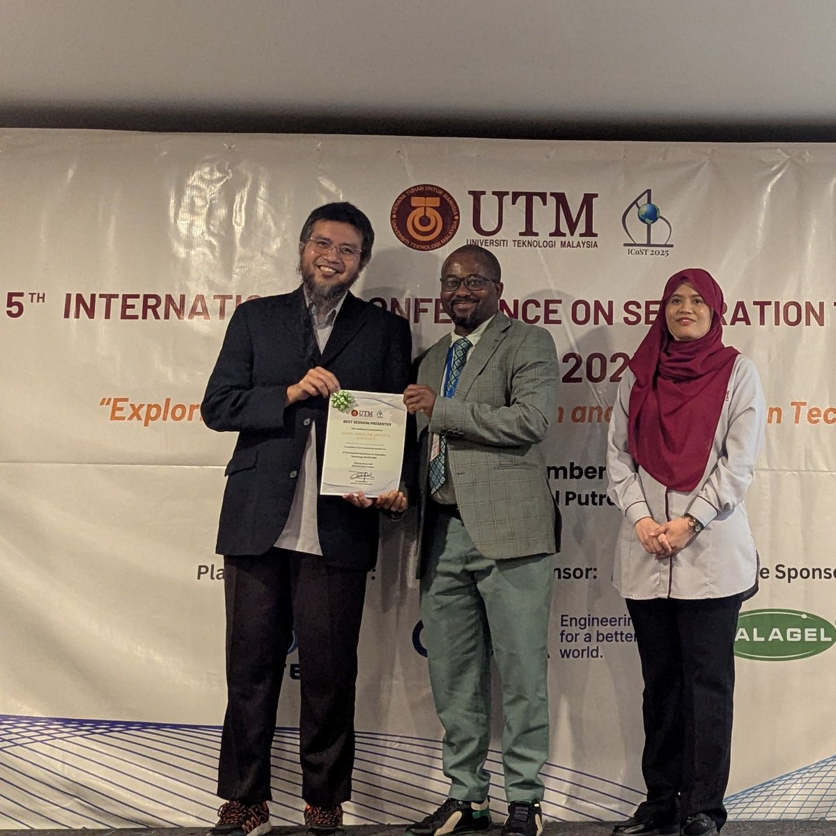 Congratulations to Dr. Jimoh for winning the Best Presenter Award at the 5th International Conference on Separation Technology (ICoST 2025) in Malaysia! 🏆✨His outstanding work and dedication stood out among brilliant minds and cutting-edge research. We’re proud of him 🌍