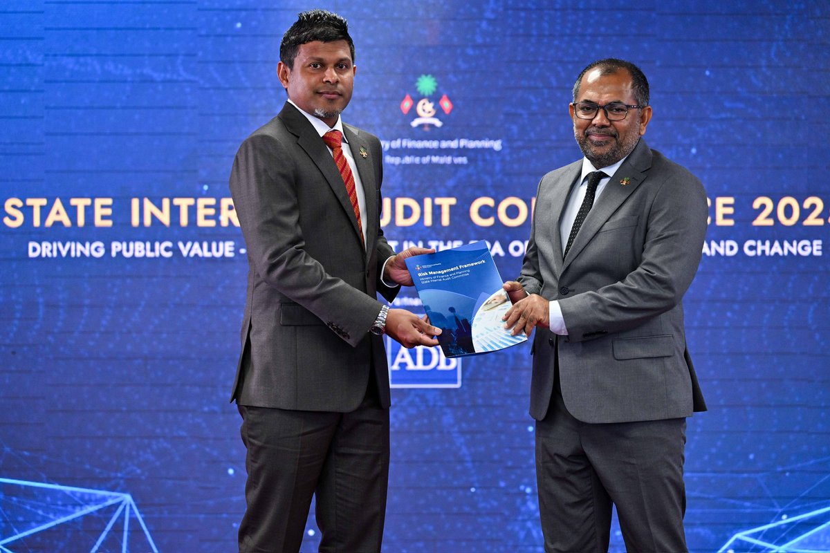 Vice President Uz <a href="/HucenSembe/">Hussain Mohamed Latheef</a> attends the State Internal Audit Conference 2025. During the ceremony, he officially launched the Risk Management Framework and Strategic Action Plan 2026-2028, a milestone initiative aimed at strengthening public sector governance.
