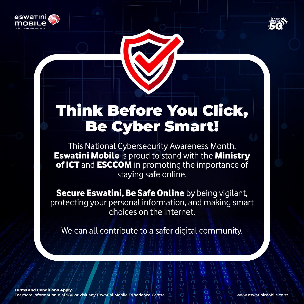 mobile_eswatini's tweet image. If it looks too good to be true… it probably is🤧
This Cybersecurity Awareness Month, be smart, protect your info, and think before you click. Because online safety starts with YOU! #CyberSafety #ThinkBeforeYouClick #EswatiniMobile