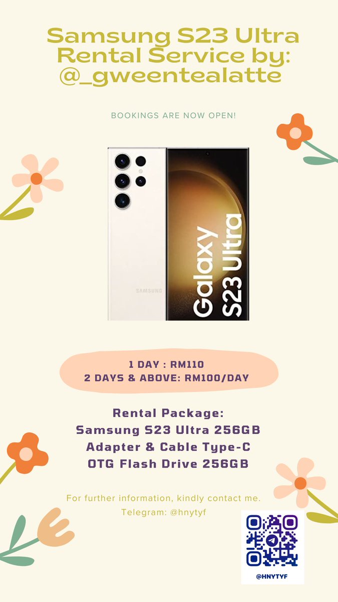 _gweentealatte's tweet photo. FOR RENT] Malaysia 🇲🇾
Samsung S23 Ultra 256GB
Open for booking now!

Do check the availability below:
https://t.co/wM8kFfnS7d

For further information, kindly dm me! https://t.co/UTMjOcdHt7