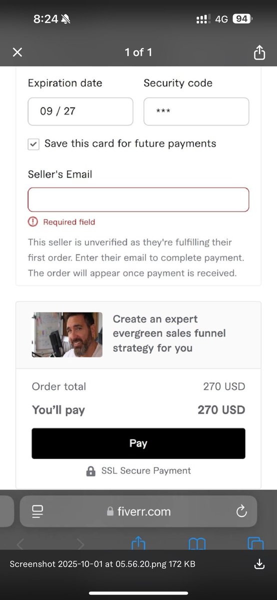 ⚠️Scam alert on <a href="/Fiverr/">Fiverr</a>. Nice attempt by dirtbags to get you to commit a TOS violation and get you booted.

They pretend they’re gonna hire you but say you’re “unverified” and need your email to get started. 

Probably opposition, spammers or some dork trying to start a freelance