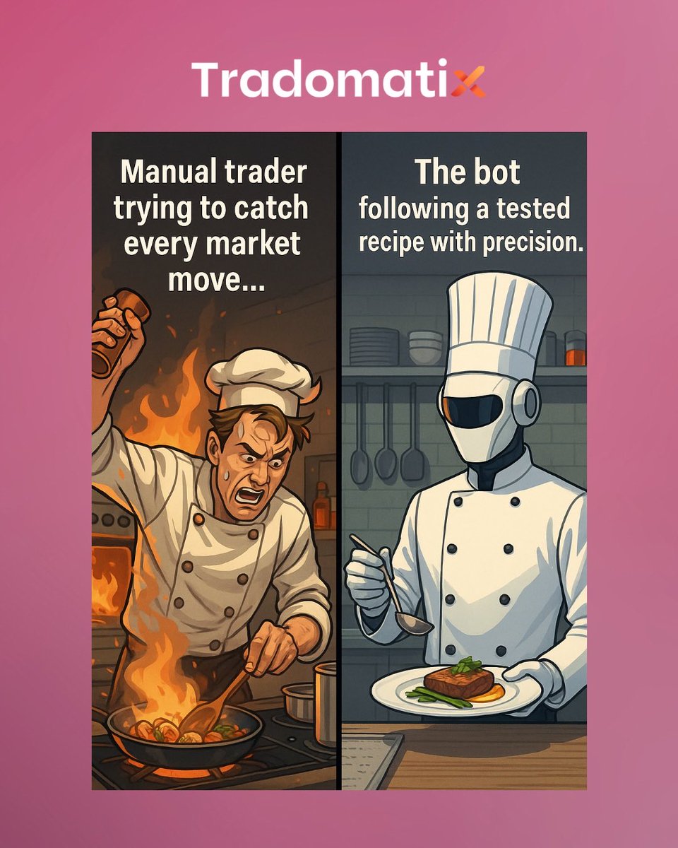 tradomatix's tweet image. One’s guessing the ingredients. The other’s following a proven recipe.
Trading’s not magic—it’s automation, timing, and logic 🍳🤖📈

#ChefBot #AutomatedTrading #RecipeForSuccess #LetItCook #Tradomatix #TradeSmart #InvestSmart