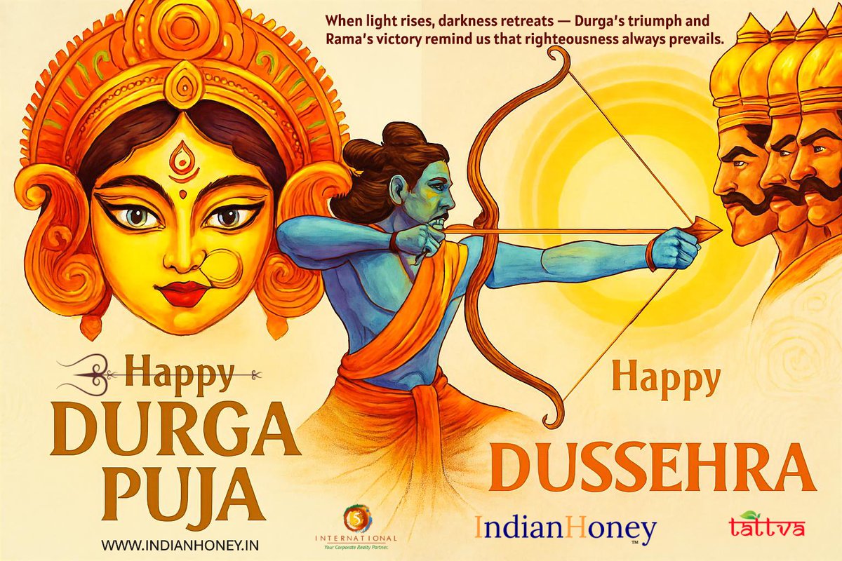 Tattvafood's tweet photo. When light rises, darkness retreats — Durga’s triumph and Rama’s victory remind us that righteousness always prevails.
These festivals celebrate the eternal power of good over evil, inspiring courage, clarity, and hope in every heart. #BeeLoved https://t.co/dGL91xqiqB