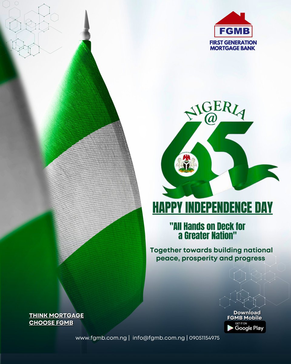 Happy 65th Independence Day Nigeria! 🇳🇬 
Let's work together, united and strong, to build a brighter future for our beloved country. May God bless Nigeria and guide us towards a prosperous tomorrow! 
Happy New Month and welcome to the month of October! 
#fgmb  #october1st