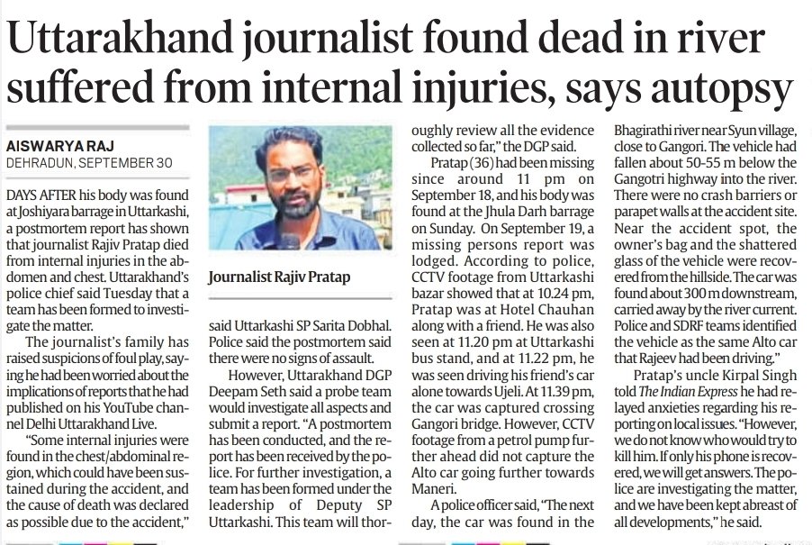 "Some internal injuries were found in the chest region which could have been sustained during the accident and cause of death was declared as possible due to accident", said Uttarkashi SP Sarita Dobhal.
