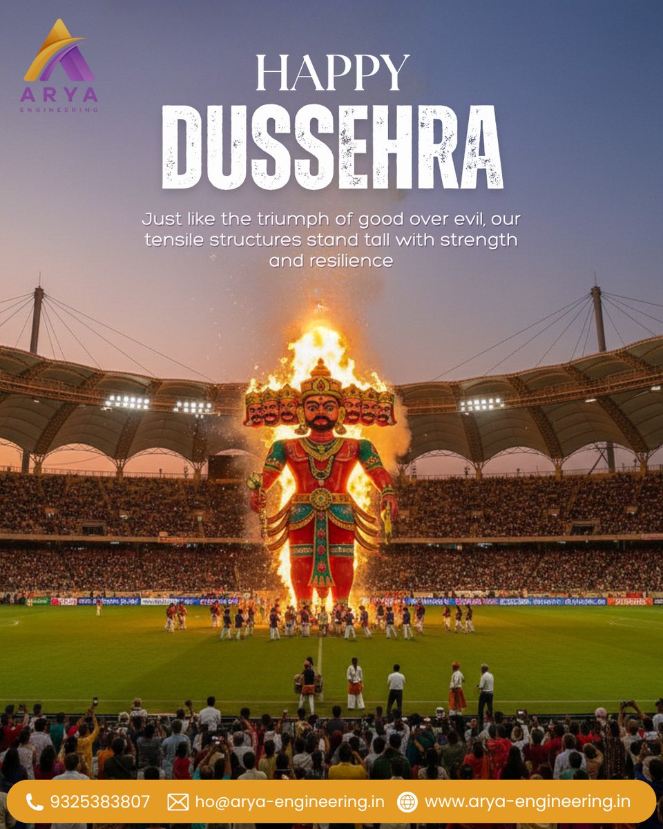 AryaaEng's tweet image. ✨ Happy Dussehra! ✨

Just like the triumph of good over evil, our tensile structures stand tall – strong, resilient, and built to last 💪🏗️

#AryaEngineering #HappyDussehra #StrengthAndResilience #TensileStructures #EngineeringExcellence #FestiveWishes #BuiltToLast