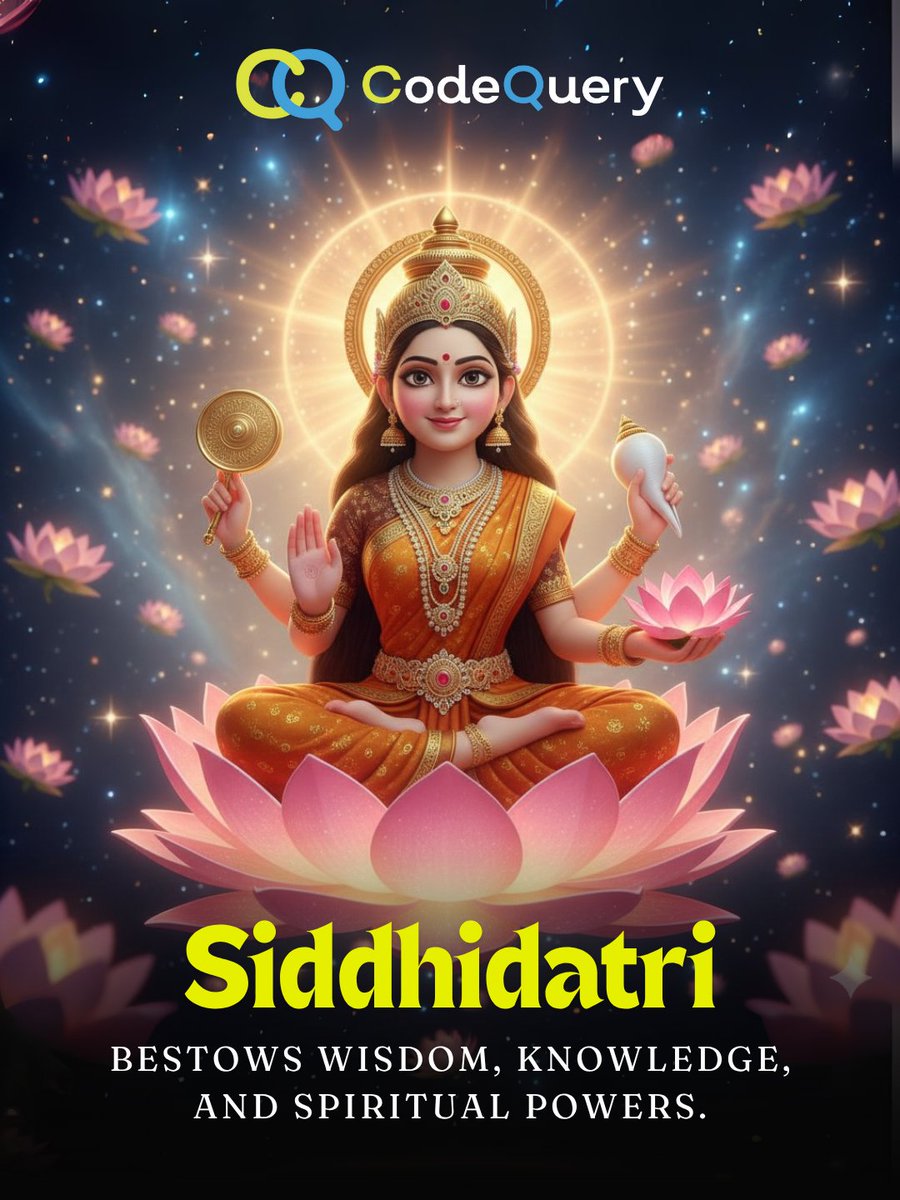 Codequery_'s tweet image. 🌸✨ On the 9th day of #Navratri, we worship Maa Siddhidatri — the divine goddess who bestows wisdom, knowledge &amp;amp; spiritual powers.

May her blessings guide us towards clarity, strength &amp;amp; enlightenment. 🙏🌺
.
.
.
.
#MaaSiddhidatri #Navratri2025 #DivineGrace #CodeQuery