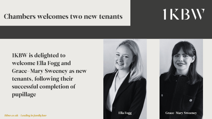 A huge welcome to our newest tenants, <a href="/ella_fogg/">Ella Fogg</a> and <a href="/GraceMSweeney/">Grace-Mary Sweeney</a>, following their successful completion of pupillage. Learn more about Ella: 1kbw.co.uk/barrister/ella… Grace-Mary: 1kbw.co.uk/barrister/grac… For availability, please contact our clerking team: 1kbw.co.uk/our-people/cle…