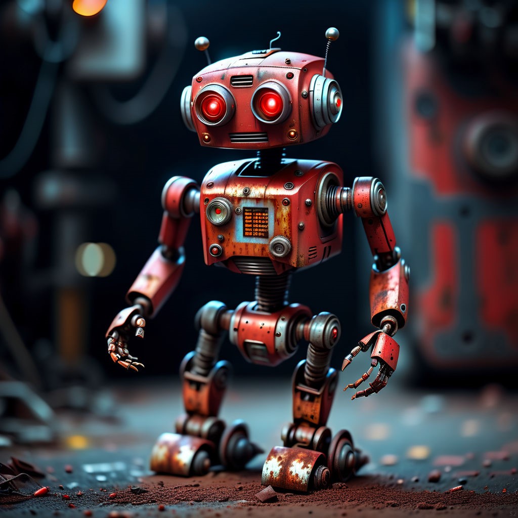 Ben_Freischater's tweet image. Ai-Pic No. 667

#RedRobot #RedEyes #TwoAntennas #DirtyFloor #RustyBody