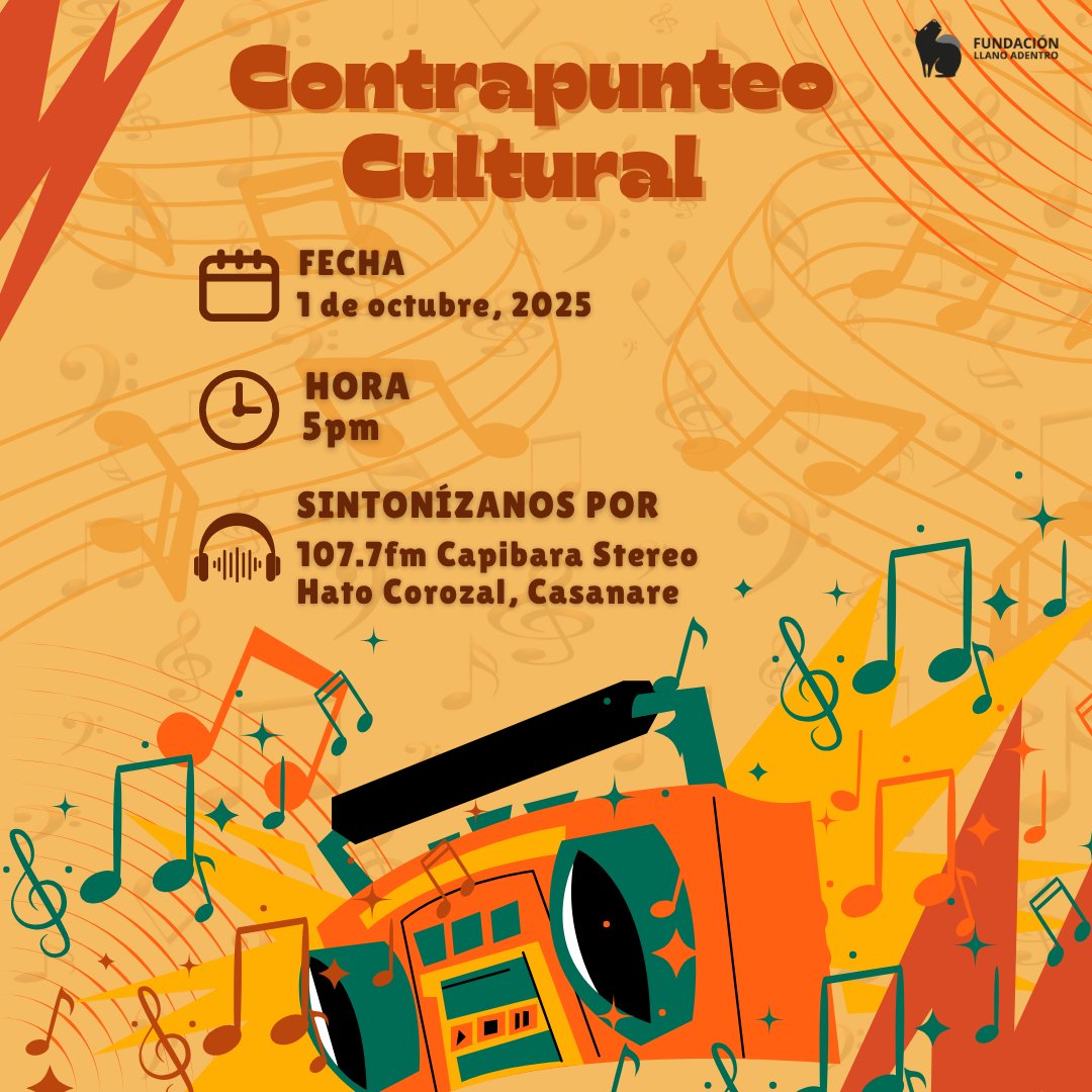 Este miércoles la #RadioComunitaria vibra en la Orinoquía y la Amazonía 🎶
🕖 7am – Estrella Sonora en @CustodiaStereo 102.1FM (Guainía). Tema: “Géneros y masculinidades – Parte 2”.
🌞 12pm – El Curito Hablador en @PuertoCarreñoStereo 104.3FM (Vichada). Tema: “Diversidad y