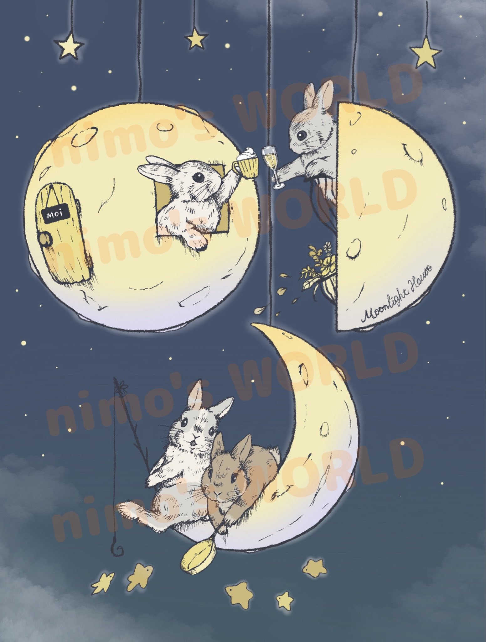 【インパクトアート】月の裏側でダンスするうさぎの絵【F8号】 nimo's WORLD 10/1新作投下しました🐰 on X: 