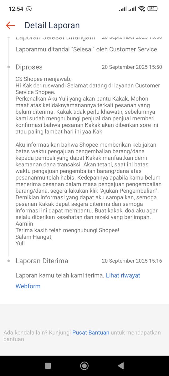 vshauma's tweet photo. @ShopeeCare pesanan saya dtng tgl 20, tapi actual tidak ada, langsung komplain buat pengembalian dana ke pusat bantuan karena tombol pengembalian dana yang di pesanan tidak bisa di klik, tpi ujung2nya di suruh nunggu sampe akun seller di batasi, dan dana saya ttp gak balik. https://t.co/0OKrrPtcJ6