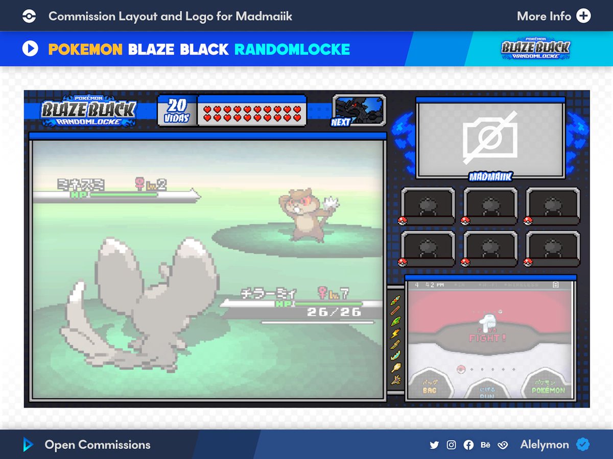⌈ This month’s project for @/Madmaiik_💪⌋

▣ Pokemon Blaze Black Randomlocke 
▣ Layout / Overlay &amp; Logo Design  
▣ Thanks for commissioning me 🎇

↑↑↑ Open Comms DM 🍀