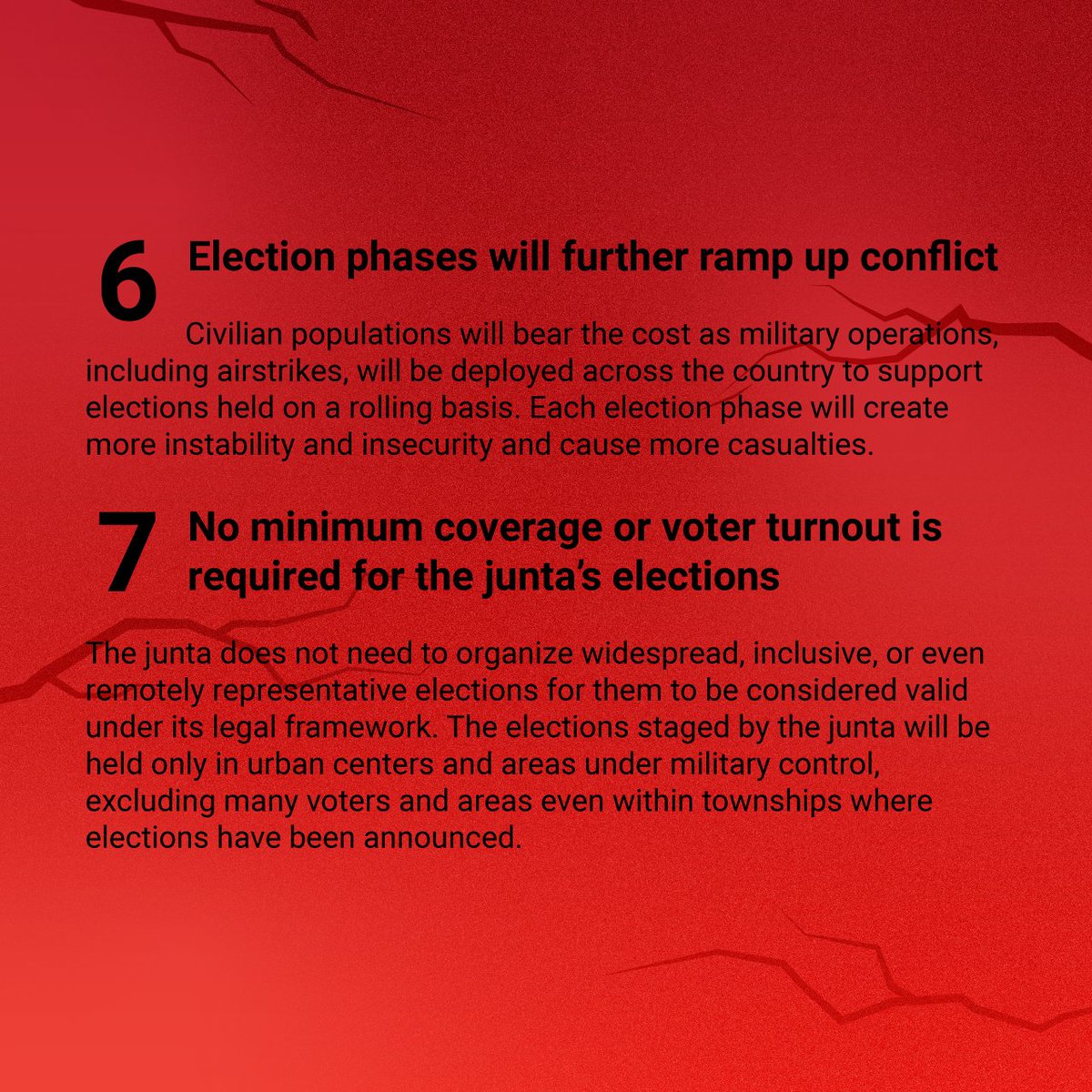 The Asian Network for Free Elections (<a href="/Anfrel/">ANFREL</a>) identified 15 aspects of the #Myanmar junta's planned #elections that fail to meet standards of credibility and legitimacy. #WhatsHappeningInMyanmar