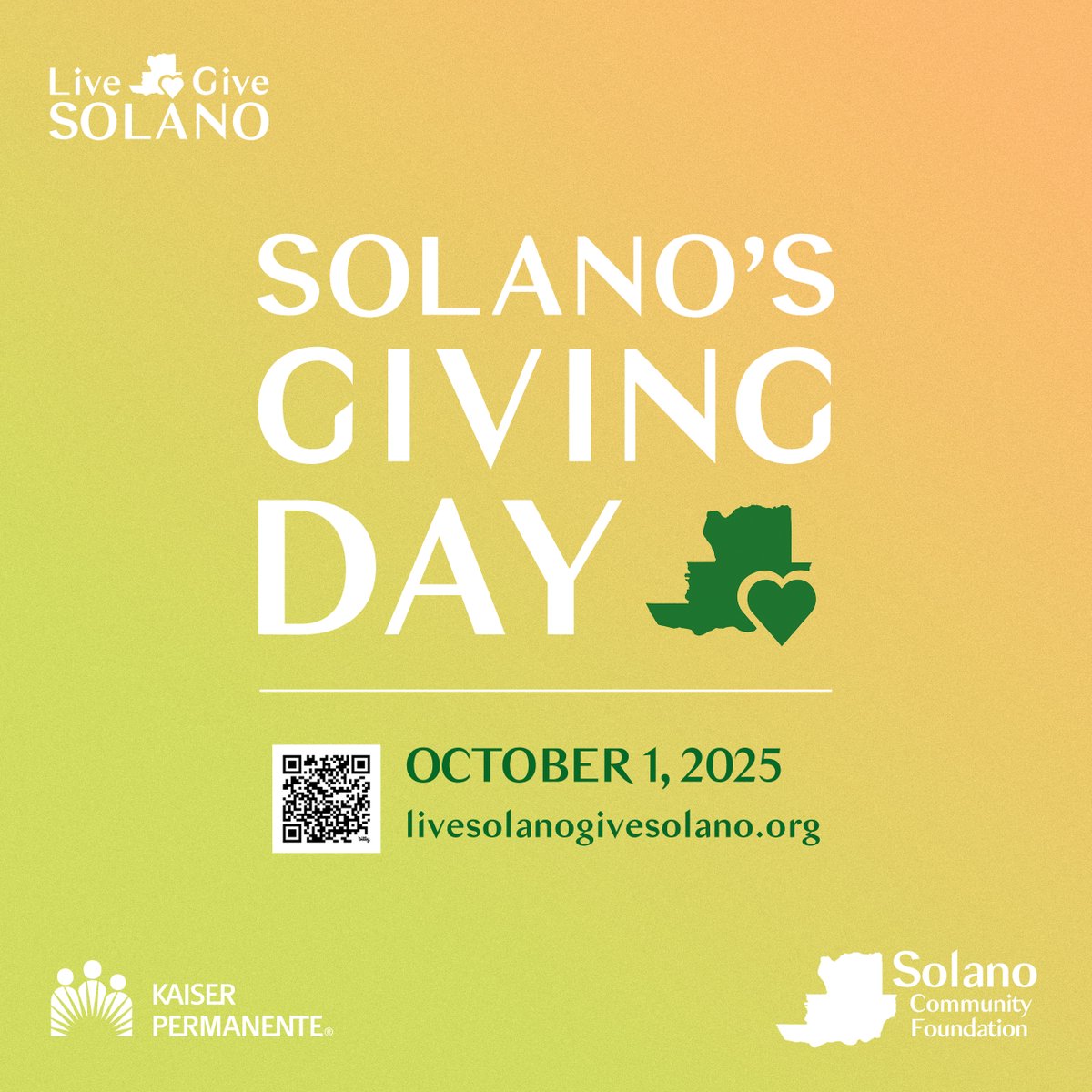 🎊 IT'S GO TIME, SOLANO NEIGHBORS! 🎊
#LiveSolanoGiveSolano is officially LIVE for 24 hours!
Every single dollar you give matters, but when you give could mean hundreds more for the cause you love. Let’s make history together and build a stronger Solano!
livesolanogivesolano.org