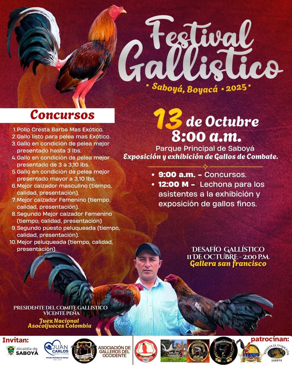 ¡Ojo a esto!

¿Está la Alcaldía de Saboyá en Boyacá ignorando una decisión de la Corte Constitucional sobre la prohibición de las peleas de gallos 🐓?

Aunque la programación “no contempla” peleas en cuestión, puede que ocurran, ojo ahí.

Revisen ⬇️