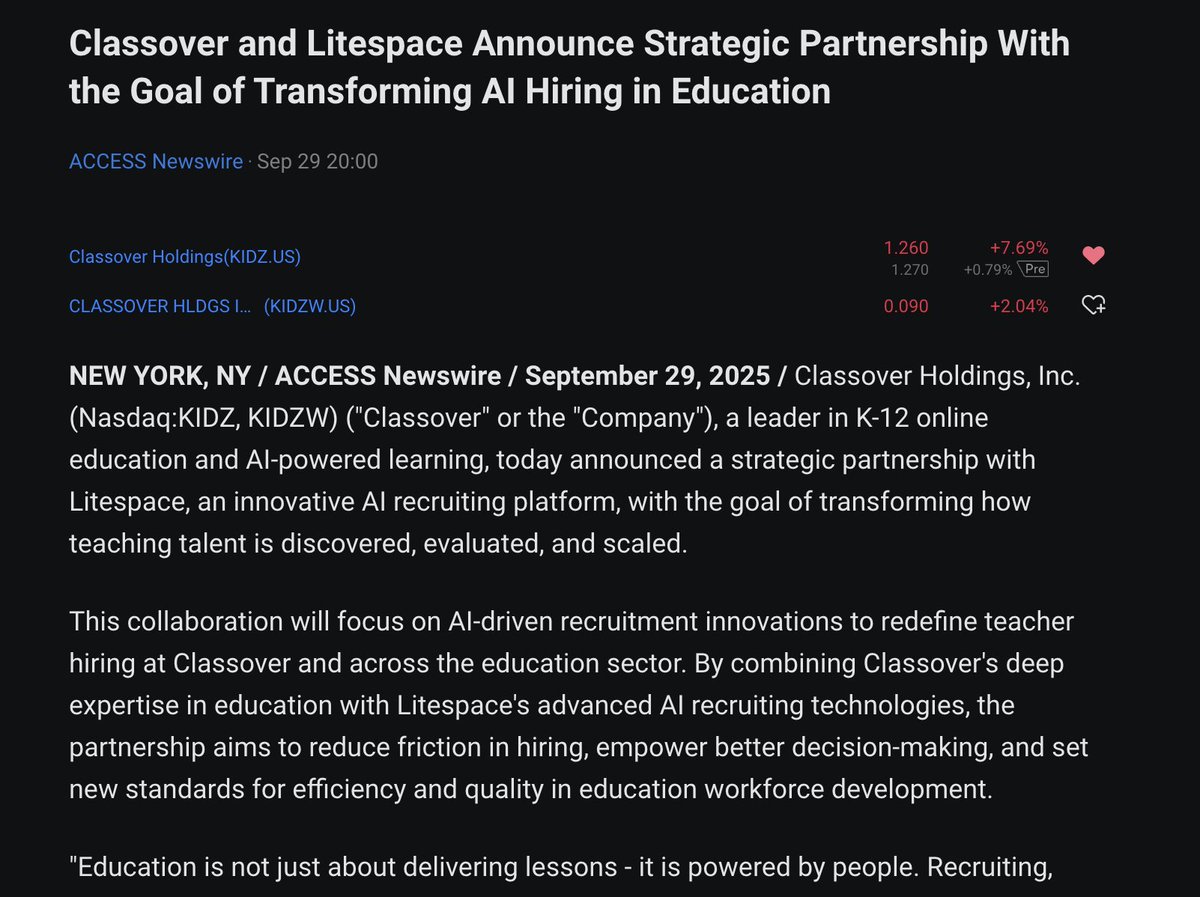 classover_AI's tweet image. AI isn’t just changing how students learn—it’s changing how we build teaching teams! 🤖   

Classover × Litespace: Advanced AI tools to evaluate, scale, and hire top K-12 educators.

 just smarter, faster hiring for the future of education.   Join the movement! #AIHiring #KIDZ