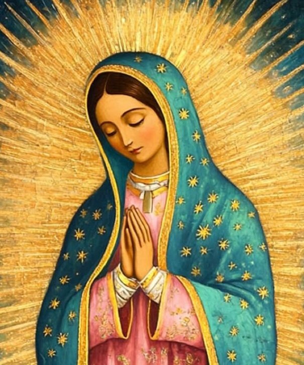 ✝️ Dios te salve, María, 
llena eres de gracia;
el Señor es contigo.
Bendita Tú eres 
entre todas las mujeres,
y bendito es el fruto de tu vientre, Jesús. 

Santa María, Madre de Dios,
ruega por nosotros, pecadores,
ahora y en la hora de nuestra muerte. Amén 🙏