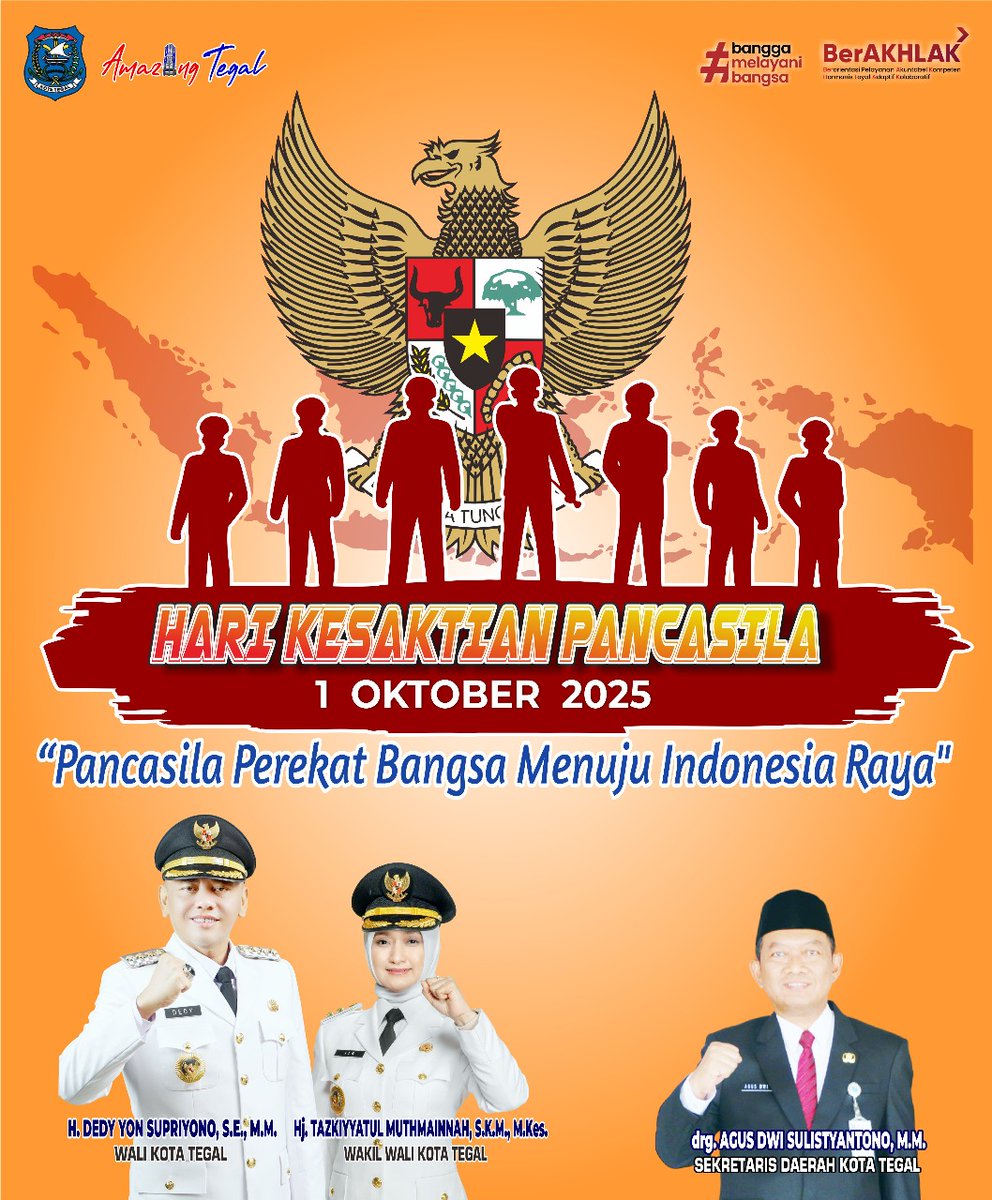 1 Oktober 2025. Hari Kesaktian Pancasila.
''Pancasila Perekat Bangsa Menuju Indonesia Raya''

#pemkottegal
#amazingtegal
#kotategal