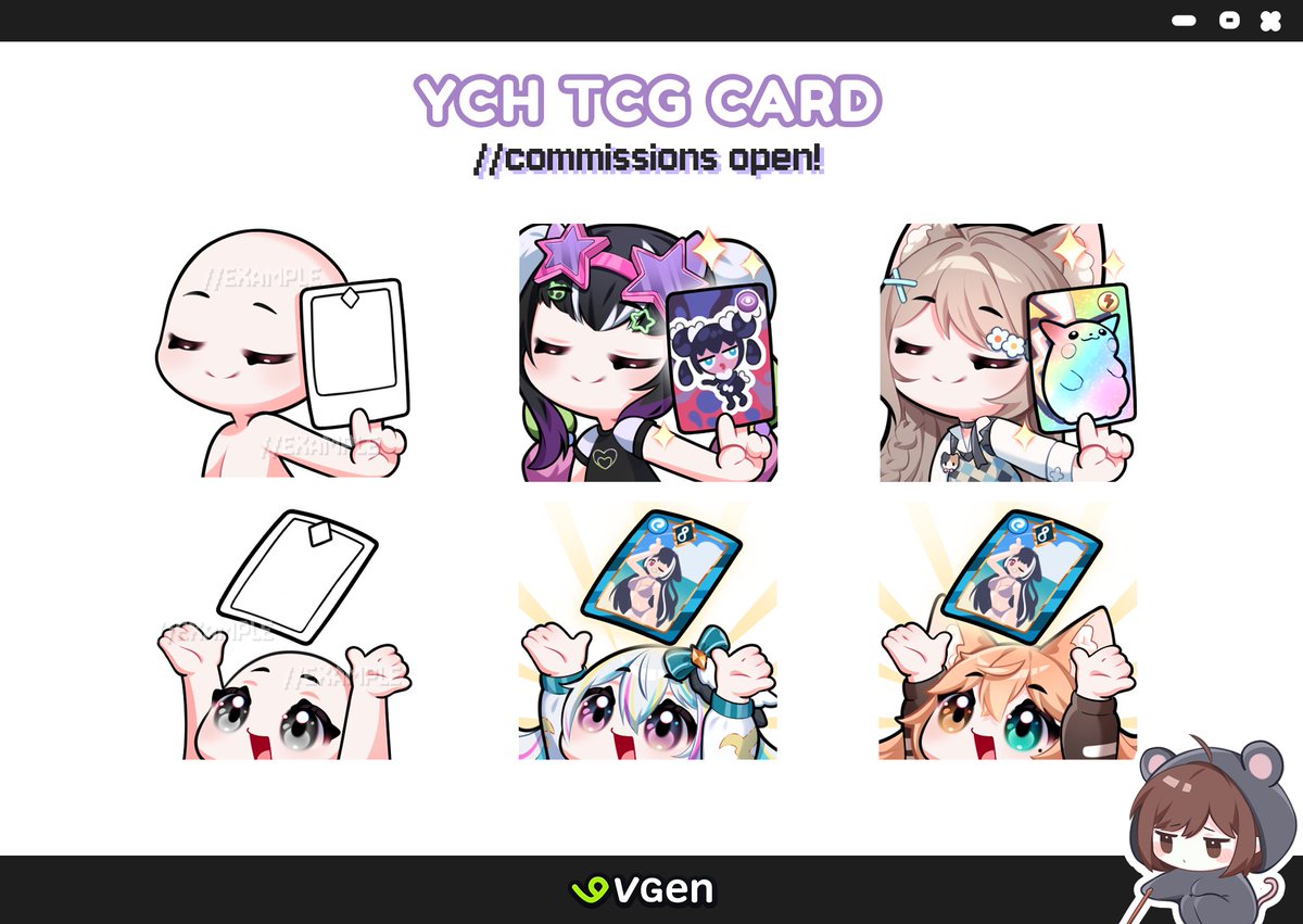 ╭─・─  TCG CARD YCH 

💌available on: 
━ vgen.co/ornasha/servic…
♡ // ↻ appreciated! Thanks again for all the love!