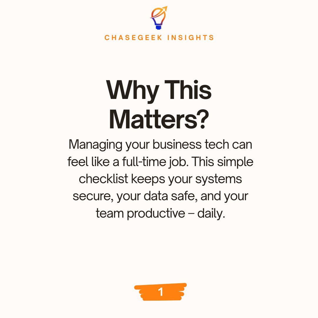 chasegeek's tweet image. Feeling overwhelmed by business tech? 😩
A daily IT health checklist can keep your data secure, your team productive, and your business running smoothly. Stop the stress, get the right tech.
Contact us for a free consultation!
#ITSolutions #TechTips #Cybersecurity